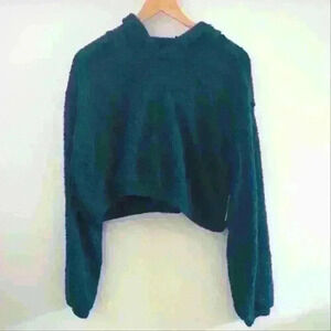 FLIRTITUDE | Women's Zenith Teal Hooded Teddy  Long Sleeved Crop Sweater